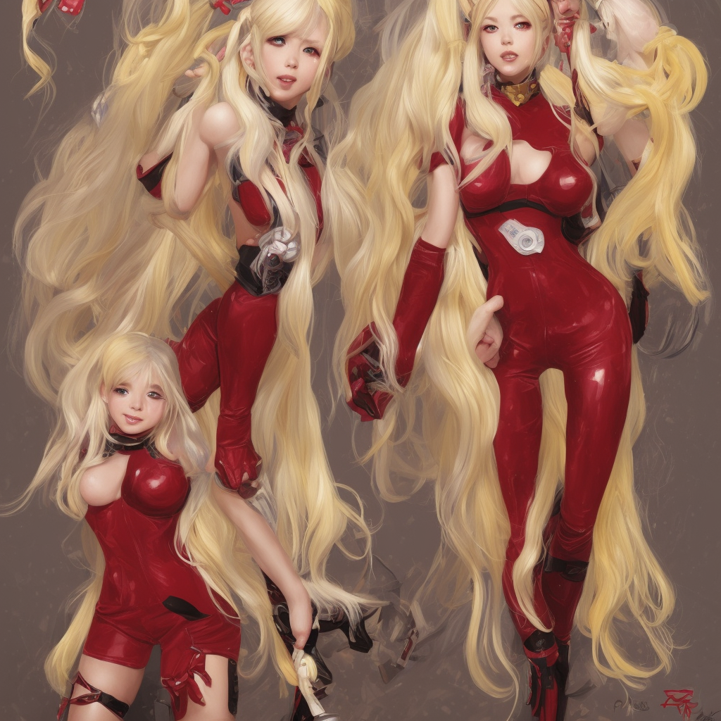 Ann Takamaki, wavy platinum blonde hair that is styled in bushy pigtails, red tights and brown boots with yellow laces, attractive features, dungeons and dragons portrait, seductive smile, highly detailed, digital painting, artstation, concept art, sharp focus, illustration, art by artgerm and greg rutkowski and alphonse mucha