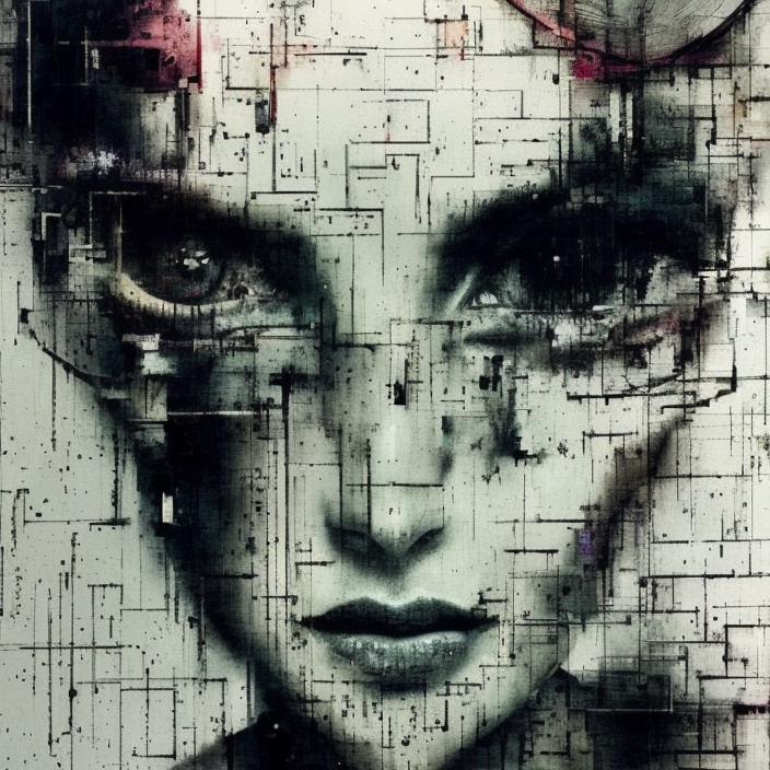 portrait of a youthful beautiful women, mysterious, glitch effects over the eyes, fading, by Guy Denning, by Johannes Itten, by Russ Mills, centered, glitch art, clear skin, hacking effects, chromatic, cyberpunk, color blocking, digital art, concept art, abstract