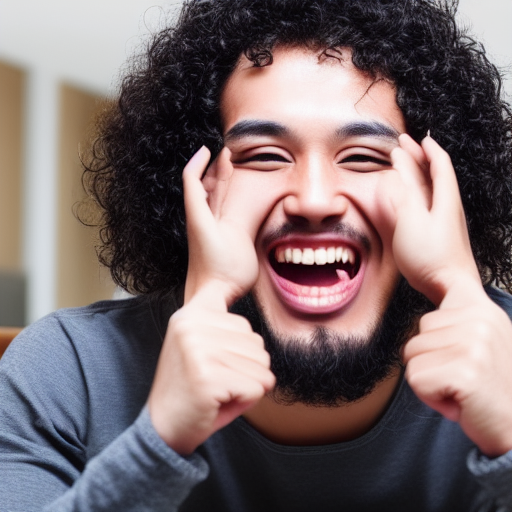 Malaysian man with curly hair getting excited by tax