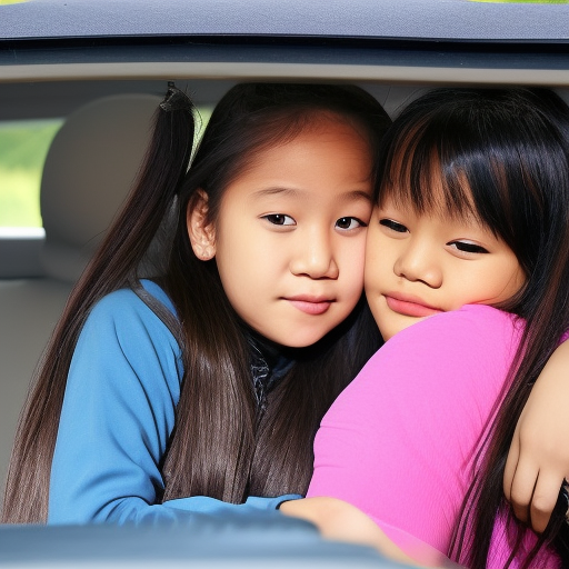 two elementary school melayu girl kissing in car 