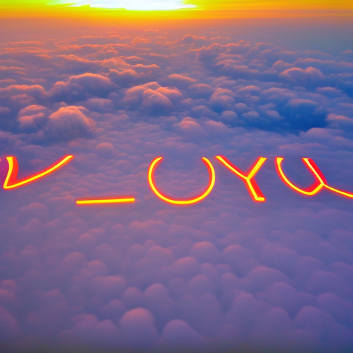 luv you spelled out in the clouds by a airplane infront of the sunset from ground view 