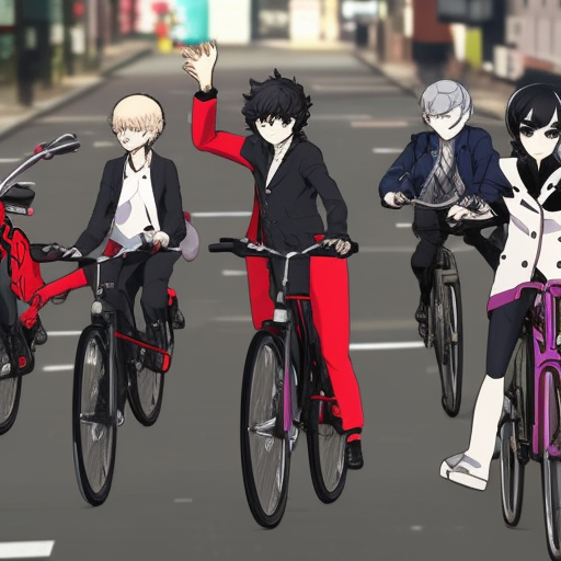 Persona 5 characters riding a bike