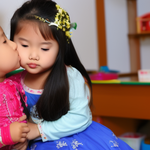 two preschool melayu girl kissing 