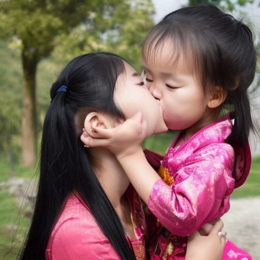 Chinese girl kissing India girl 