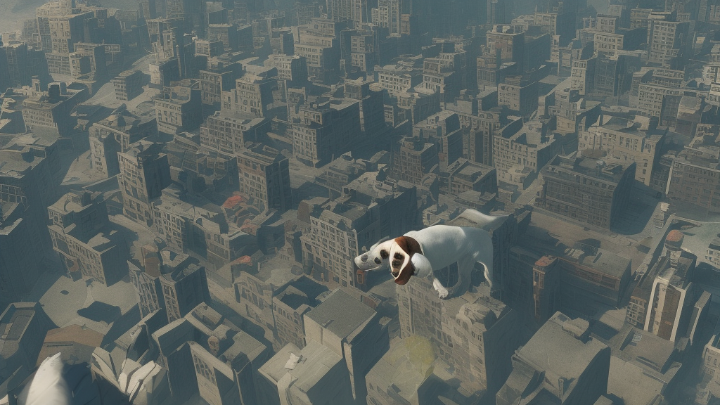 gigantic 1 0 0 metres beagle attacking a city, epic cinematic, 4 k, very high detail, epic scale