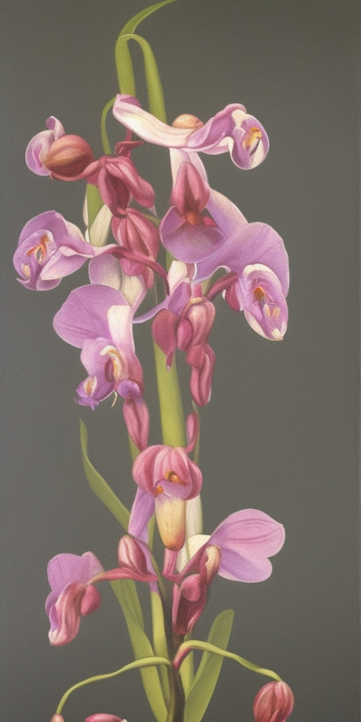 a classicism painting of a rocket comes out of an orchid blossom