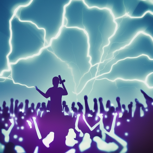 megaphone, podium, poster, protest, people, glow, crowd, truth, lightning, blue