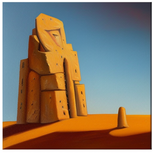 frontal view of an ancient obelisque standing alone in the desert oil painting on canvas