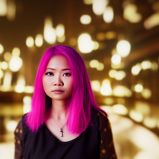 malay woman with pink hair ultra-realistic portrait cinematic lighting 80mm lens, 8k, photography bokeh, oil painting