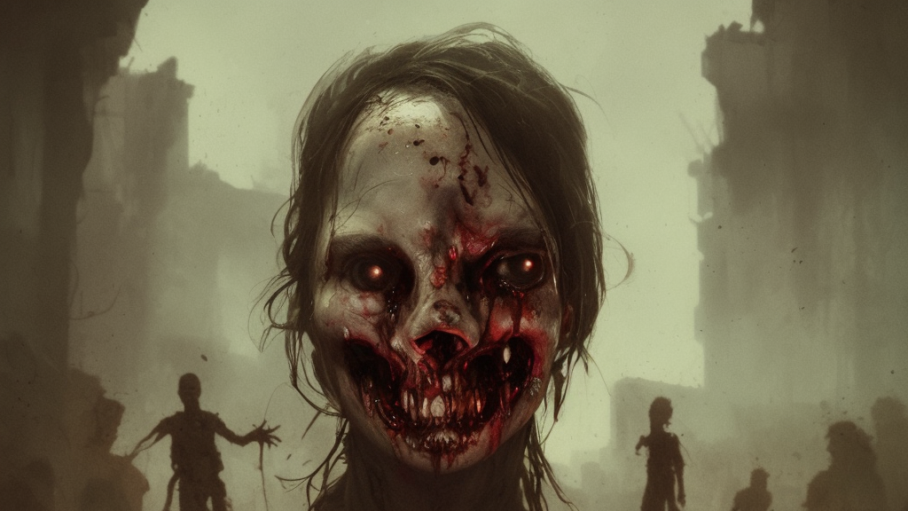 hyper realistic photo portrait decayed smiling zombie cinematic, greg rutkowski, james gurney, mignola, craig mullins, brom redshift, vray, octane
