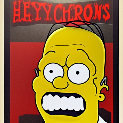 horrific scary horror movie poster of evil scary homer simpson with either coming out of the deep endless dark shadows very scary