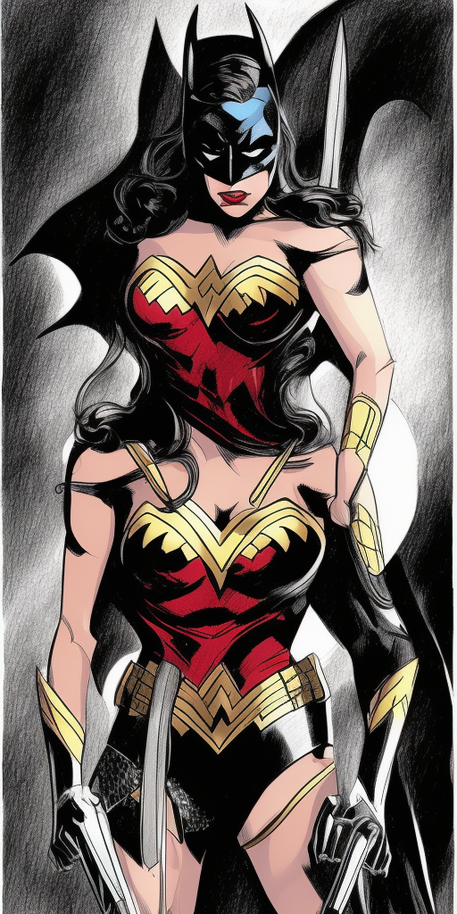 a drawing of Batman v WonderWoman