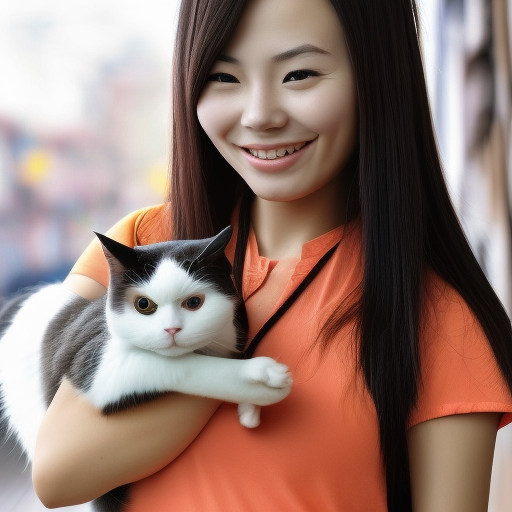 chinese girl holding cat cool colors