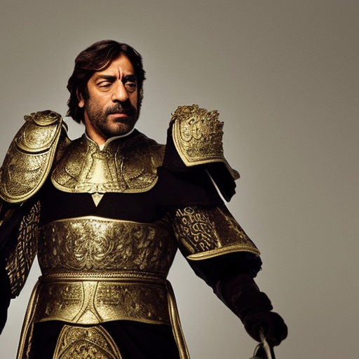 Javier Bardem as heroic emperor with a long white cape 