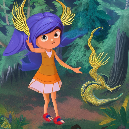 a young  named Maya, who lives in a small village at the foot of a great mountain. One day, while exploring the forest near her home, Maya discovers a strange creature with shimmering scales and large, golden wings. The creature introduces itself as a "sky serpent," and tells Maya about a far-off land where all the creatures have lost their colors and become dull and gray. The sky serpent says that it needs Maya's help to reach the land and restore color to the creatures. 