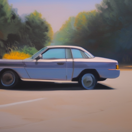 car side running in road oil painting on canvas