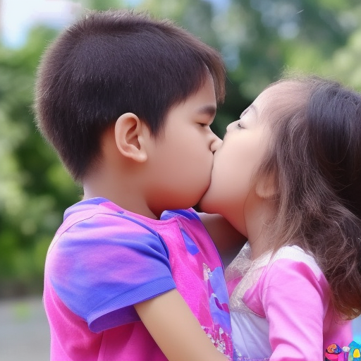 two kindergarten melayu girl kissing in children tv show 