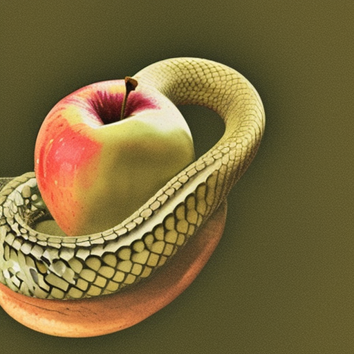 snake biting a rotten apple
