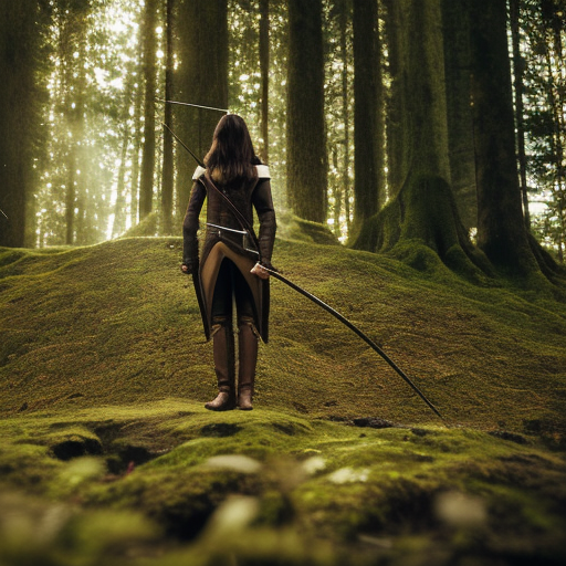 He Elf wearing leather armor, long brown hair, green eyes, light brown skin, holding a longbow, Full body, standing in a forrest, Shot on 50mm lense, Ultra - Wide Angle, Depth of Field, hyper - detailed, Cinematic, Editorial Photography, Photography, Photoshoot, Tilt Blur, Shutter Speed 1/ 1000, F/ 22, White Balance, Lonely, Good, Massive, Halfrear Lighting, Backlight, Natural Lighting, Incandescent, Optical Fiber, Moody Lighting, Cinematic Lighting, Studio Lighting, Soft Lighting, Volumetric, Contre - Jour, Beautiful Lighting, Megapixel, VR, Scattering, Glowing, Shadows, Rough, Shimmering, Ray Tracing Reflections, Lumen Reflections, Screen Space Reflections, photography, Accent Lighting, Global Illumination, Screen Space Global Illumination, Ray Tracing Global Illumination, Optics, cinematic composition, cinematic high detail, ultra realistic, cinematic lighting, elegant dynamic pose, beautifully color - coded, beautifully color graded, ProPhoto RGB, 32k, Super - Resolution, Unreal Engine, Diffraction Grading, Chromatic Aberration, GB, Displacement, Scan Lines, Ray Traced, Ray Tracing Ambient Occlusion, Anti - Aliasing, FKAA, TXAA, RTX, SSAO, Shaders, OpenGL - Shaders, GLSL - Shaders, Post Processing, Post - Production, Cel Shading, Tone Mapping, CGI, VFX, SFX