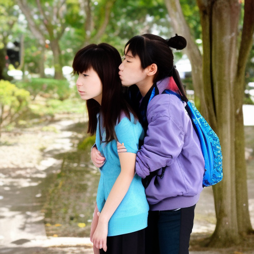 two middle school japanese girl kissing 