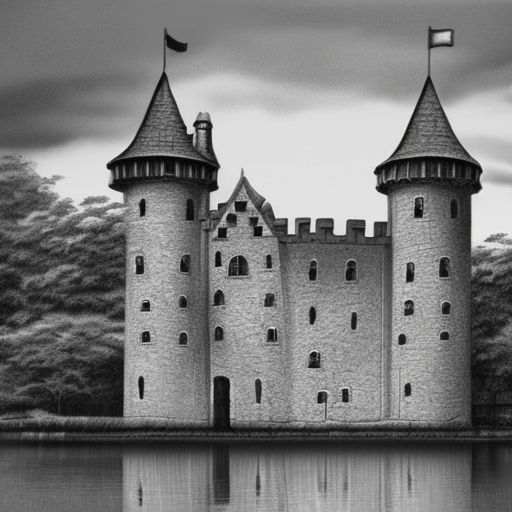 castle black and white pencil illustration high quality