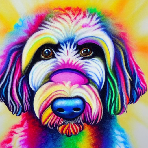 luminescent colorful detailed airbrush painting of labradoodle dog with a heartshaped nose
