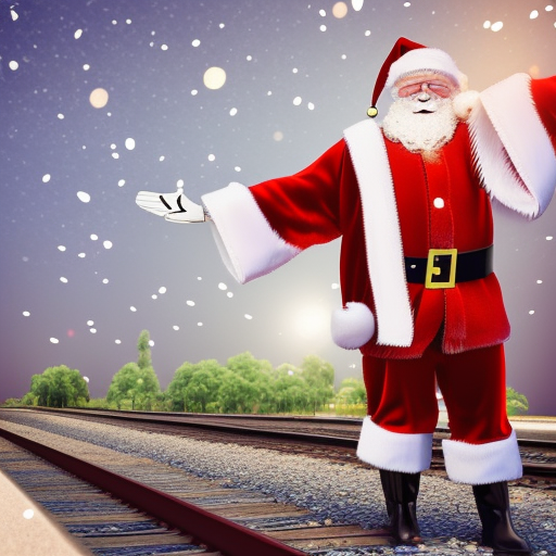 santa claus wishing you happy new year 2023 in front of train 3d render 