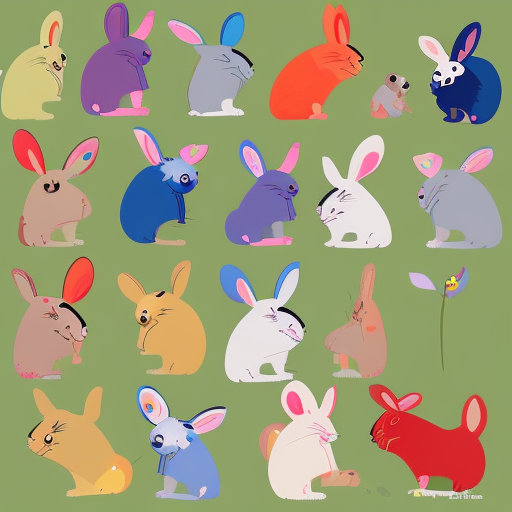 The talking rabbit, various poses and expressions on white background, children's book illustration style, simple, cute, 6 years old, colors, flat color