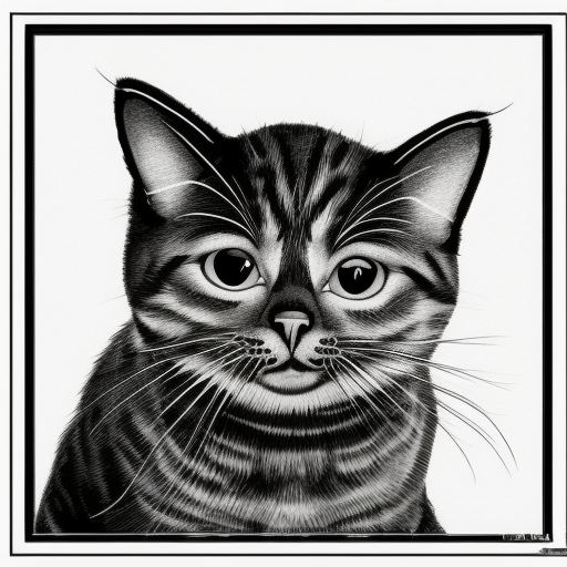a cute cat black and white pencil illustration high quality