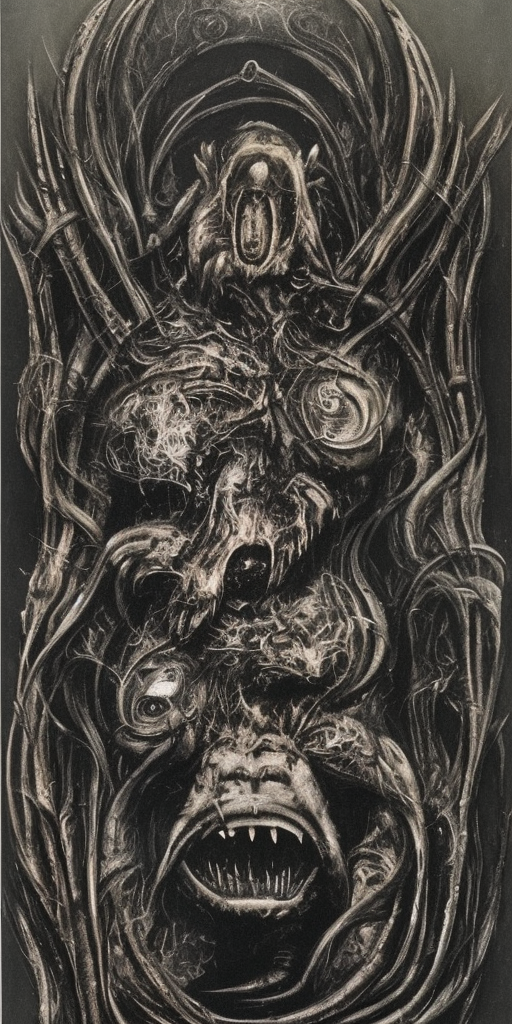 a H.R. Giger of a burning Bear