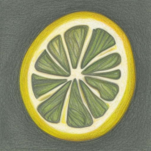a lemon drawn with colored crayons on an olive background 