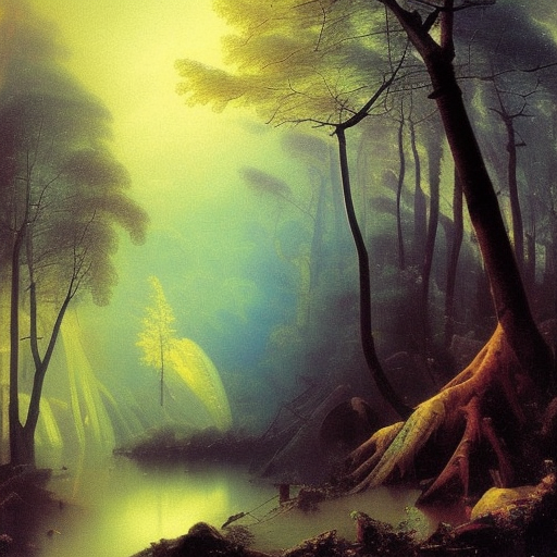 painting of a magical and mystical forest zaha hadid by ivan aivazovsky, vibrant colors