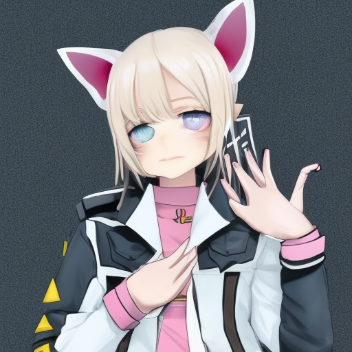 1girl, (heterochromia), pink eyes, blue eyes, ((pov across table)), ((blonde hair)), very long hair, white gloves, (white jacket), military jacket, military uniform, cat ears, masterpiece, best quality, chocolates, arms crossed