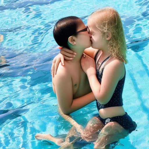 two preteens melayu girl kissing in swimming pool 