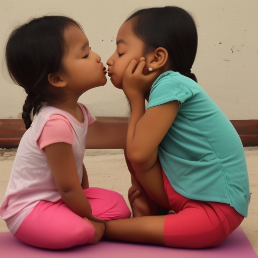 two Little yoga melayu girl kissing 
