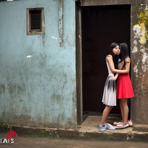 two teenage melayu girl kissing in lorong 
