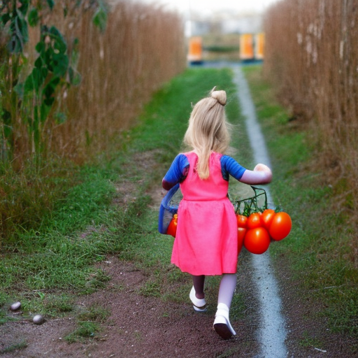 Little girl is carrying cherry tomatoes.